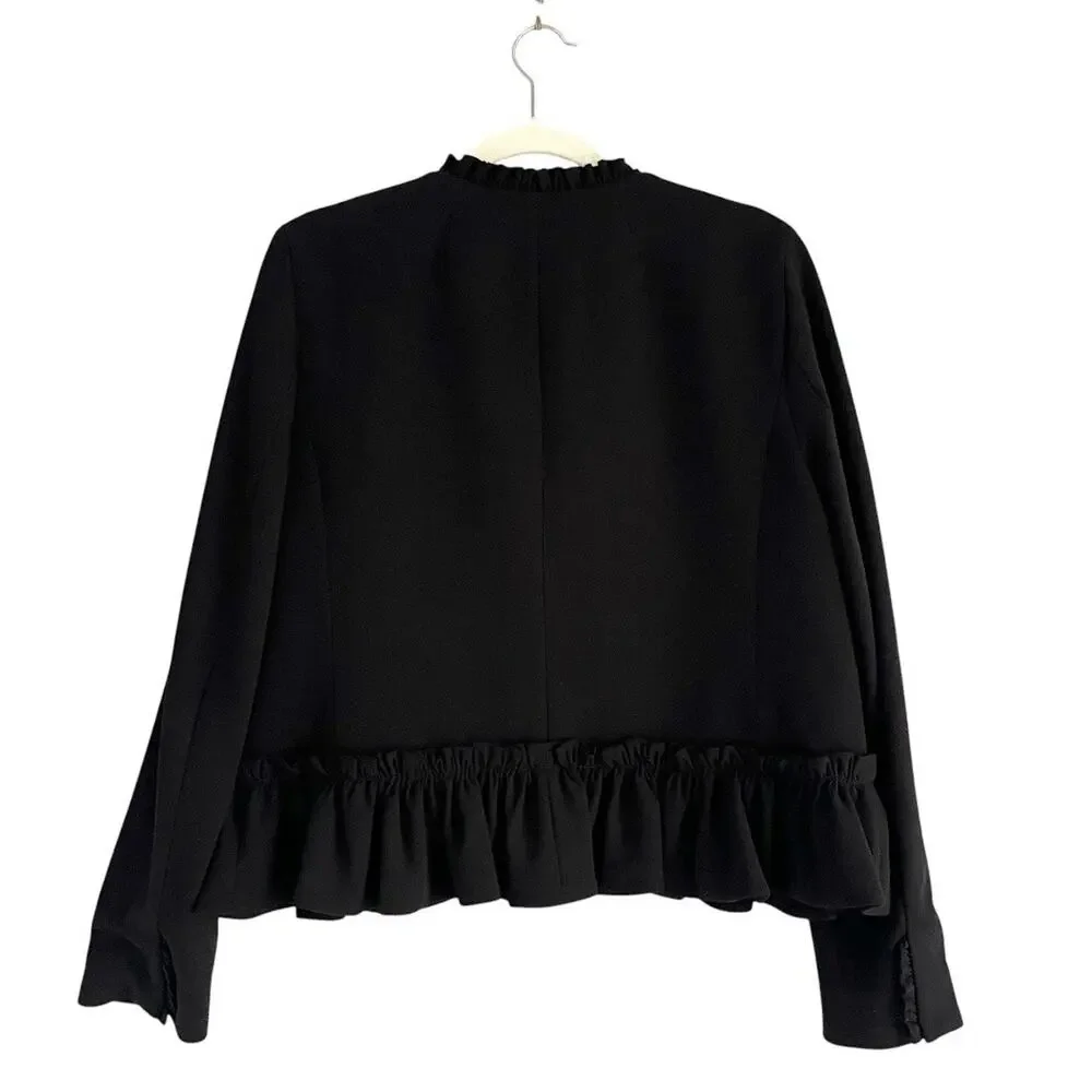 J.Crew Black Going Out Blazer with Ruffles Size 14 Cropped Preppy Chic Jacket